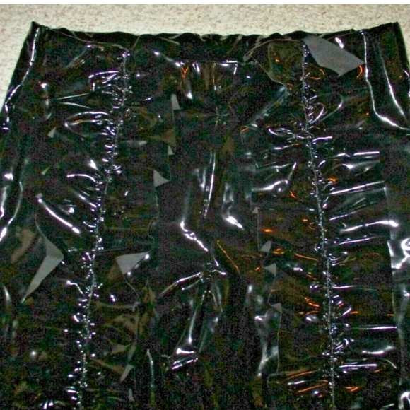 Black Shiny Liquid Ruffle Goth Pleather Witch Sexy Club Unique Leggings 2XL NEW - Picture 6 of 7